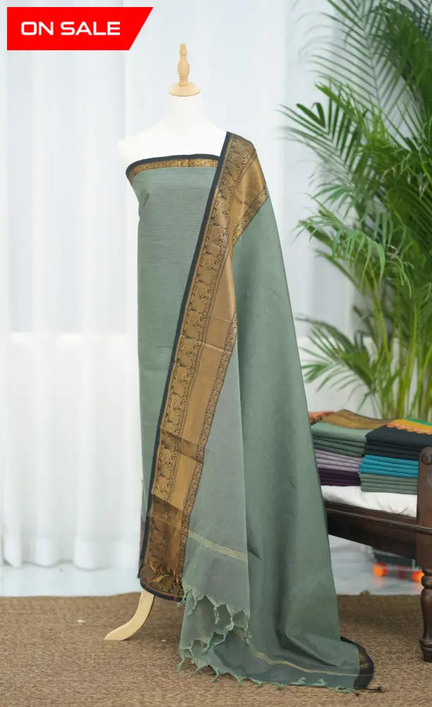 Swara Salwar - Dusty Green and Dark Green Chettinad Cotton Unstitched Salwar salwar